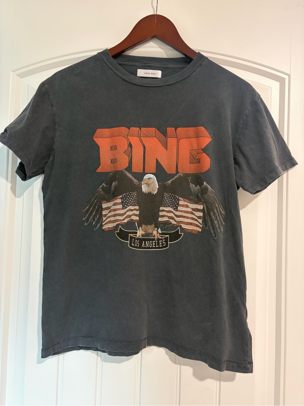 ANINE BING Black Short-Sleeve Graphic Eagle Tee with Orange BING Logo
